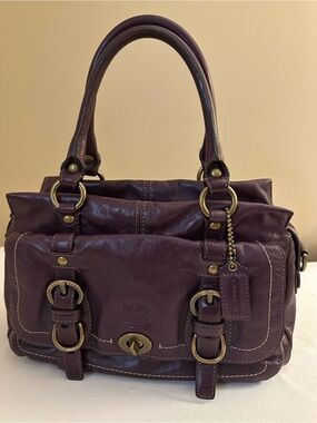 Coach New LEGACY high quality Leather Zip Satchel with turn lock pocket